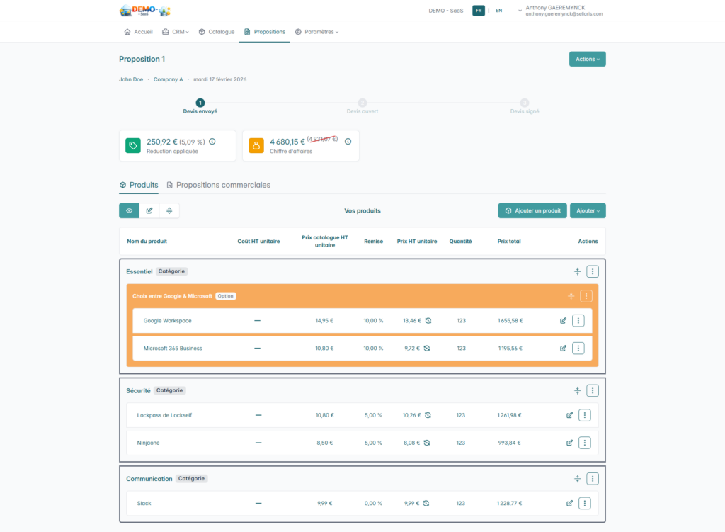 Gestion de la proposition commerciale SaaS