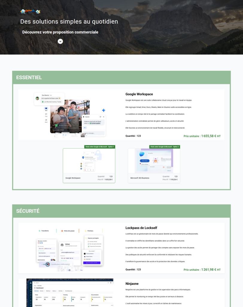 Proposition commerciale interactive avec options